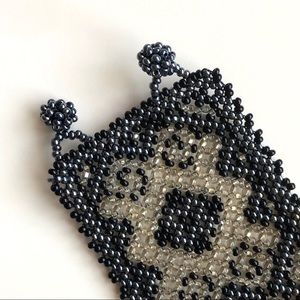Beaded pattern cuff bracelet - black & white